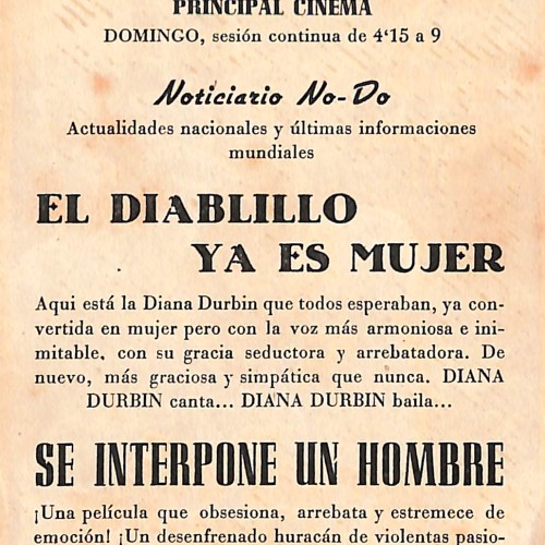 Programa de mano de cine español de la película 'Se interpone un hombre' (1953)