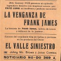 Programa de mano de cine con publicidad de las películas 'El Ídolo Caído', 'La Venganza de Frank James' y 'El Valle Siniestro'
