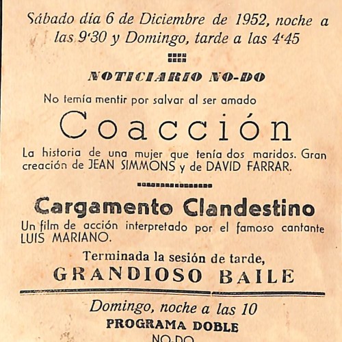 Programa de mano de la película 'Matrimonio de Estado' (Saraband for Dead Lovers) del Cine Casino Caldense