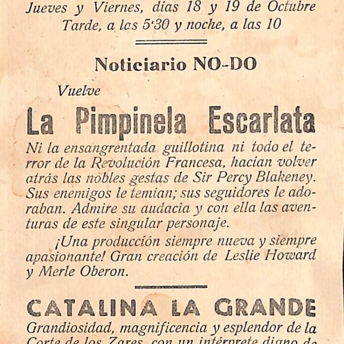 Programa de mano original de la película 'La Pimpinela Escarlata'