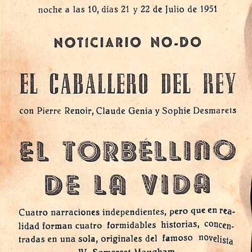 Programa de mano de la película 'El torbellino de la vida'
