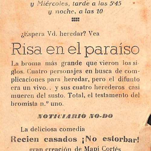 Programa de mano de la película 'Risa en el paraíso' (Cine Casino Caldense, 1953)