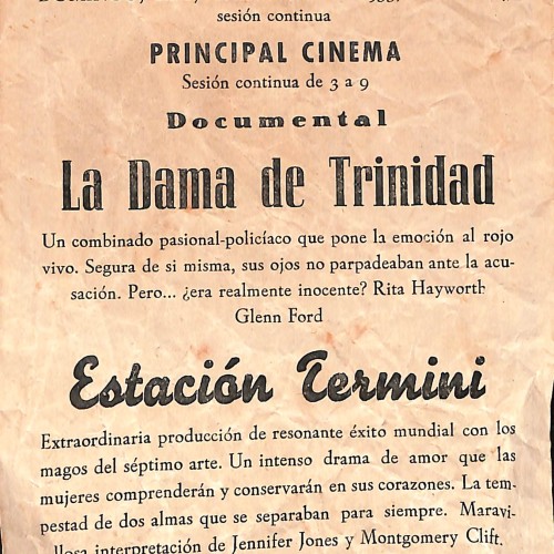 Programa de mano original de la película Estación Termini (1953)