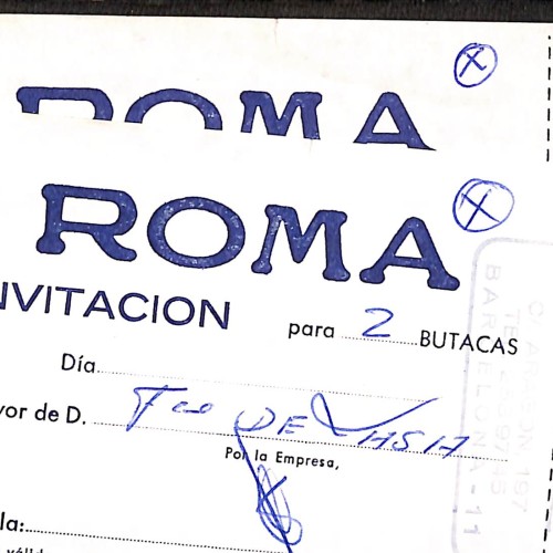 Invitación de cine para el Cine Roma