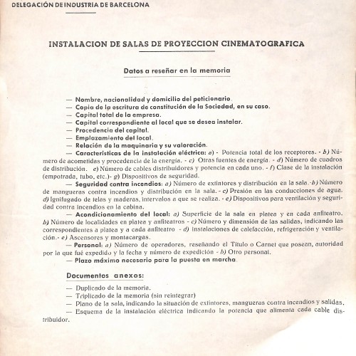 Impreso de requisitos para la instalación de salas de proyección cinematográfica