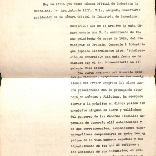 Documento mecanografiado sobre la Junta Nacional del Comercio Español en Ultramar