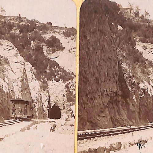 Tarjeta estereoscópica mostrando un ferrocarril  fotografia personal de fructuoso gelabert