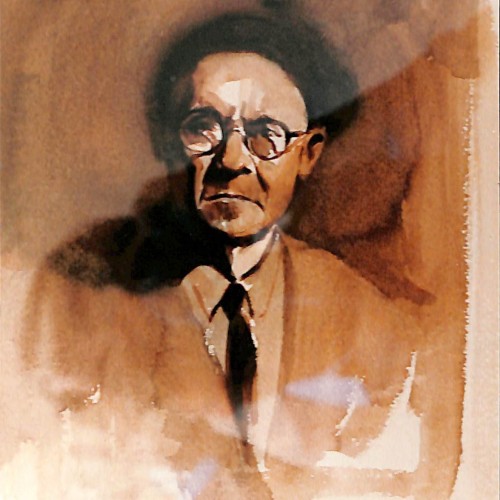 Acuarela original "Retrat de Gelabert als darrers anys de la seva vida" por Josep Marfà