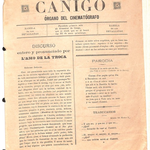 Programa o folleto 'Canigó - Órgano del cinematógrafo', 1907