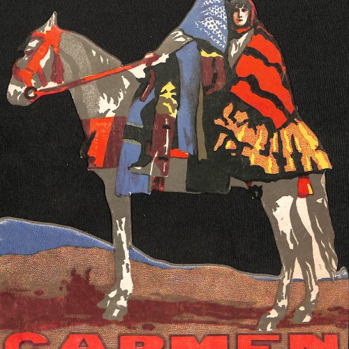 Cartel troquelado promocional de la película 'Carmen' protagonizada por Raquel Meller
