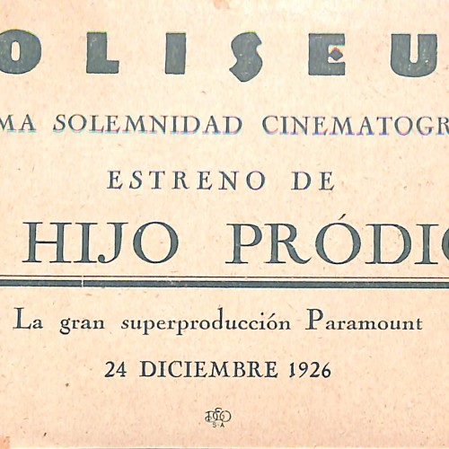 Programa de mano del cine Coliseum para la película 'El hijo pródigo' (1926)