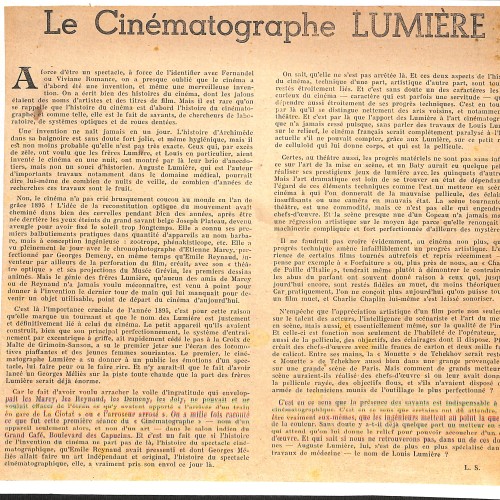 Hoja impresa titulada 'Le Cinématographe Lumière'