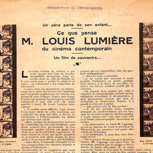 Páginas de revista Cinémonde con entrevista a Louis Lumière
