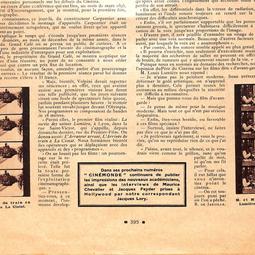 Páginas de revista Cinémonde con entrevista a Louis Lumière