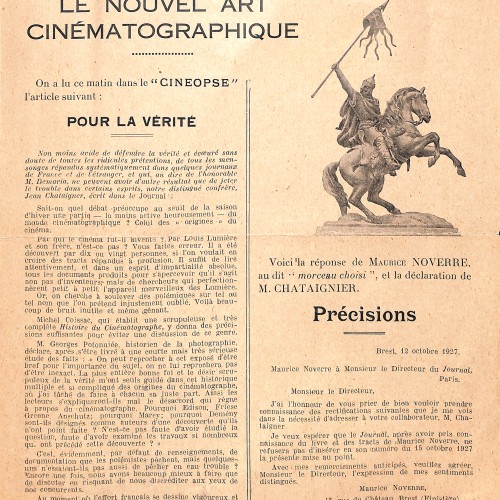 Documento impreso 'Le Nouvel Art Cinématographique' sobre los orígenes del cine (1927)