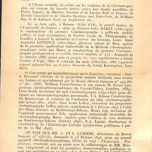 Carta abierta de Maurice Noverre debatiendo sobre los orígenes de la cinematografía