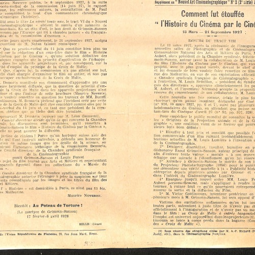 Documento impreso sobre la historia del cine por el cine, abril 1929