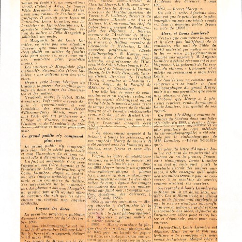 Recorte de periódico o revista titulado 'La guerre des origines' del medio francés Comoedia