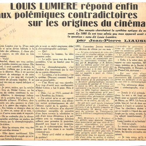 Recorte de periódico con entrevista a Louis Lumière