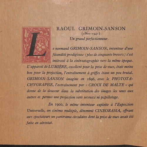 Lámina biográfica de Raoul Grimoin-Sanson con ilustración