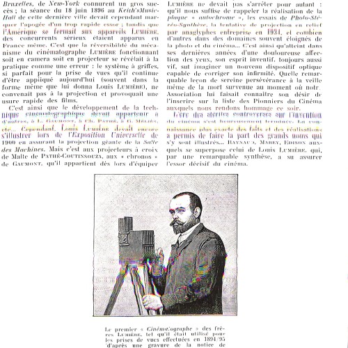 Artículo In Memoriam dedicado a Louis Lumière en la revista AFITEC