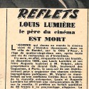 Recorte de revista francesa con obituario de Louis Lumière