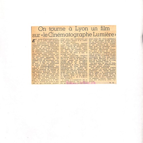 Recorte de prensa original sobre un rodaje en Lyon del film 'Le Cinématographe Lumière'