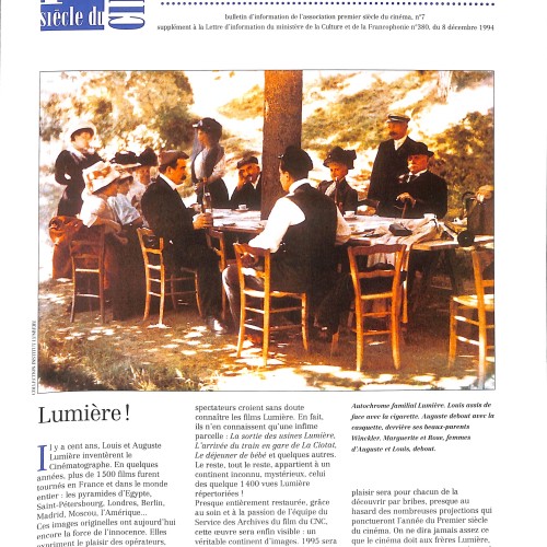 Boletín informativo "La Lettre du premier siècle du cinéma" n°7