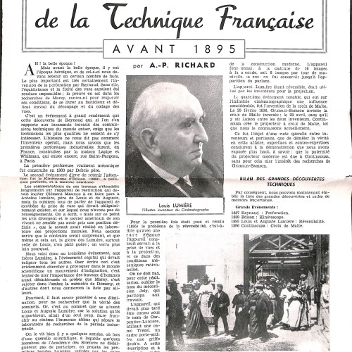 Páginas de revista sobre la historia de la técnica cinematográfica francesa