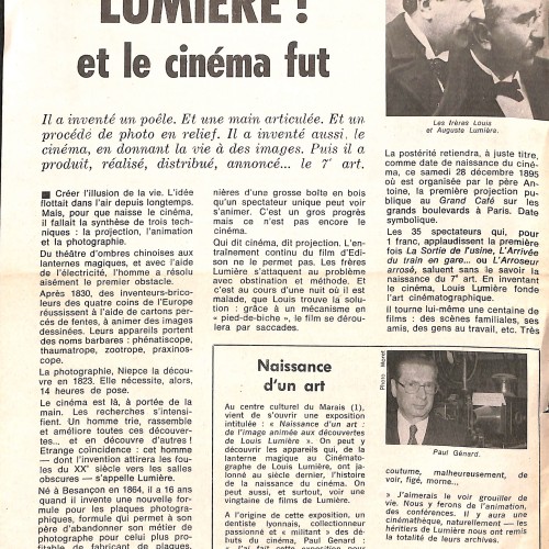 Recorte de revista sobre los hermanos Lumière y el nacimiento del cine