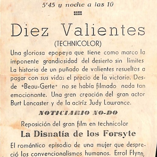 Programa de mano de la película 'Diez Valientes'