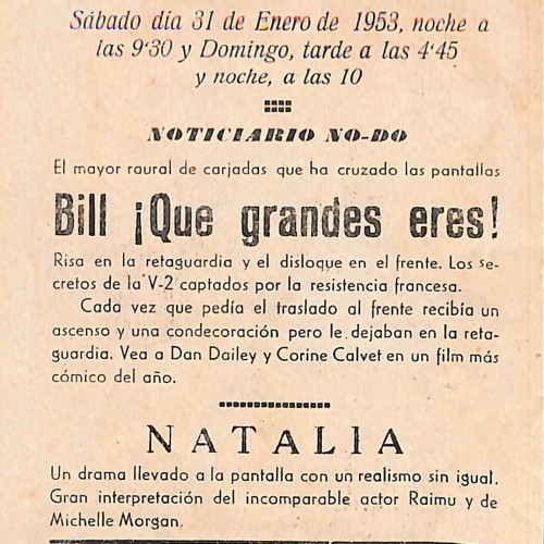 Programa de mano de cine de la película 'Bill ¡Qué grande eres!' (When Willie Comes Marching Home)