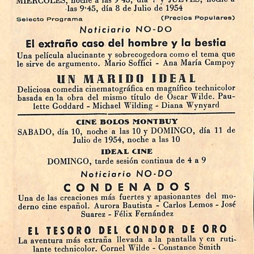 Programa de mano de cine de la película "El tesoro del Cóndor de Oro"