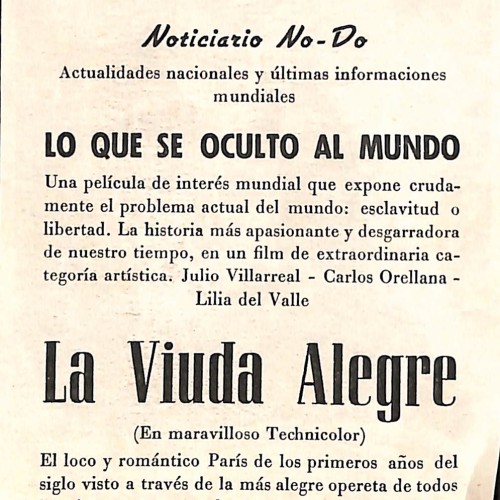 Programa de mano de la película 'La Viuda Alegre' (Ideal Cine, 1954)