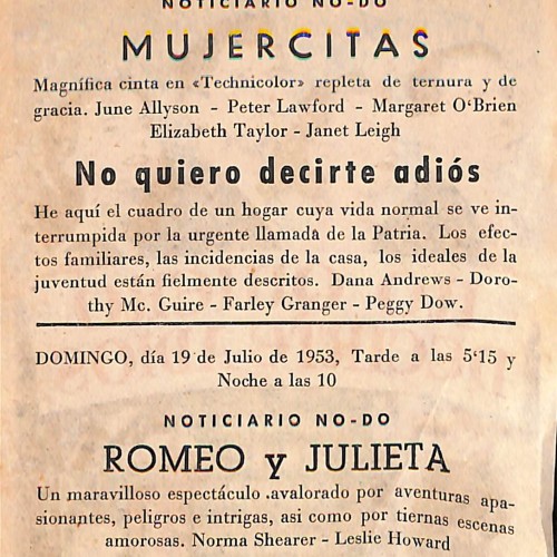 Programa de mano de la película 'No quiero decirte adiós'