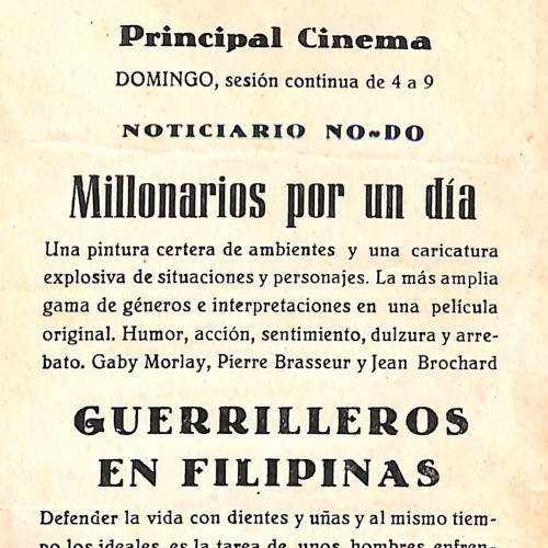 Programa de mano de la película "Guerrilleros en Filipinas"