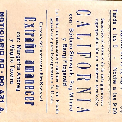 Programa de mano de la película 'California' (1947)