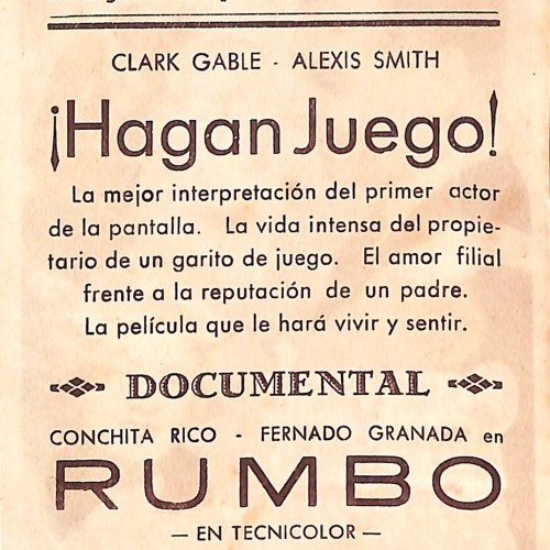 Programa de mano de la película '¡Hagan juego!' (Any Number Can Play, 1949)