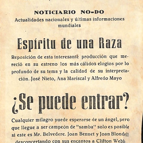 Programa de mano del Cine Sagalés: "¿Se puede entrar?" (1953)