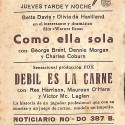 Programa de mano del cine Euterpe con el cartel de la película "Como ella sola"