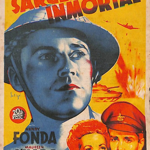 Programa de mano impreso de las películas "El Sargento Inmortal", "Una sombra en la ventana", "El hombre que fabricaba monstruos