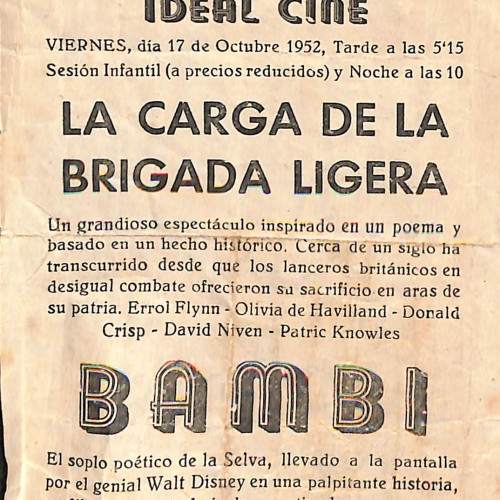 Programa de mano de la película Bambi y La carga de la brigada ligera