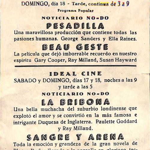 Programa de mano de la película Sangre y Arena (1941)