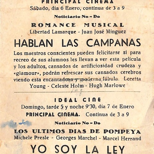 Programa de mano de la película 'Hablan las campanas', 1951.