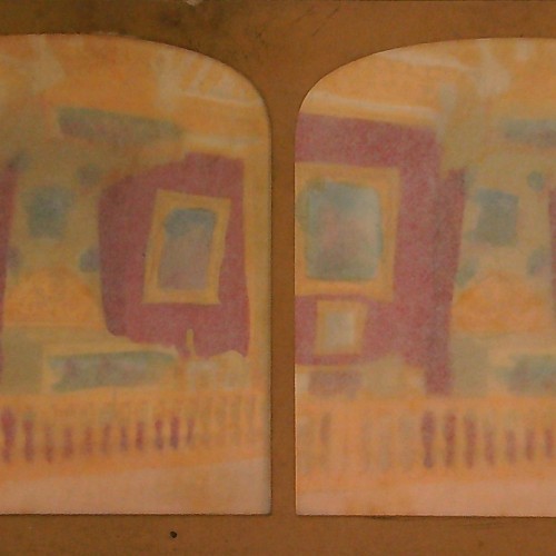 Tarjeta estereoscópica 'Tissue' (papel tisú) coloreada a mano, Chambre à coucher de Louis XIV