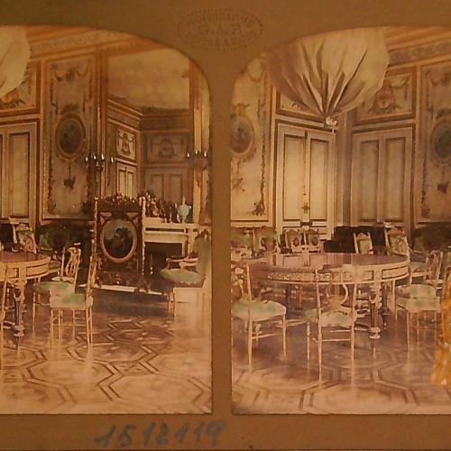 Vista estereoscópica en tejido iluminado (tissue): Salón de recepción de S.M. L'Empereur, Château de St. Cloud