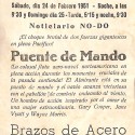 Programa de mano de cine de la película 'Puente de mando' (1949), estrenada en España en 1951, impreso con forma troquelada en l