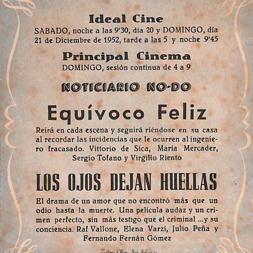 Programa de mano de la película "Los ojos dejan huellas" (1952)