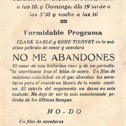 Programa de mano de la película 'No me abandones', editado para el Cine Casino Caldense (1954)