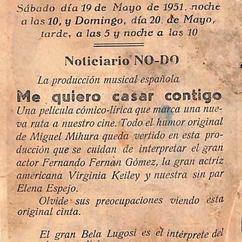 Programa de mano de la película "El beso mortal" (1932) y "Me quiero casar contigo" (1951)